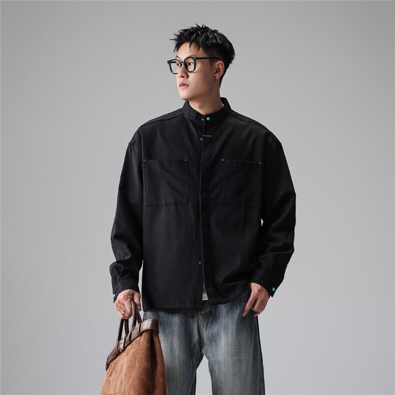 1506/G30820/P43日系复古秋冬新款宽松垂感纽扣装饰男女衬衣外套，男装衬衫，星座1506A