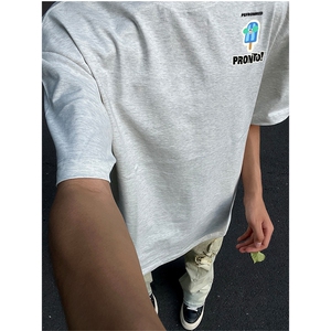 抖音得物供货210克现货宽松纯棉美式潮牌印花落肩袖纯棉T恤AT2180图片