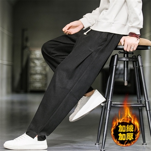 2025冬季新款港风加绒加厚解构宽松休闲裤萝卜裤黑 K108-P55图片