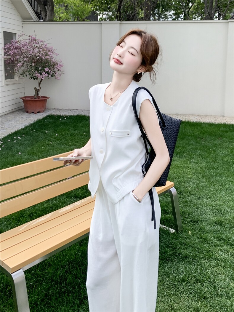 套装夏季新款女装时尚气质无袖马甲阔腿裤两件套,女装套装/套裙,诺蝶