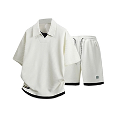 立体得物套装夏季潮牌痞帅宽松拼接短袖休闲两件套A436-T09-P65，男装休闲套装，电商A436