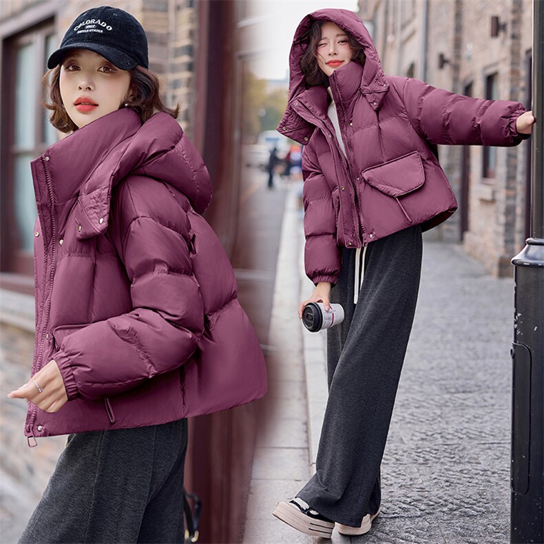 羽绒服女短款2024冬季新款女装连帽保暖休闲白鸭绒外套潮！现货！,女装羽绒服,慧尚依恋