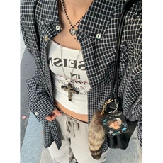 TC605-P45复古格子衬衫女小众宽松2025设计感男友风休闲长袖上衣，女装衬衫，星座617A-2