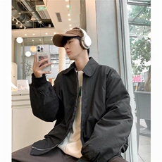 翻领棉衣男美式高街复古宽松纯色简约百搭飞行员夹克棉服C421，男装夹克，星座506