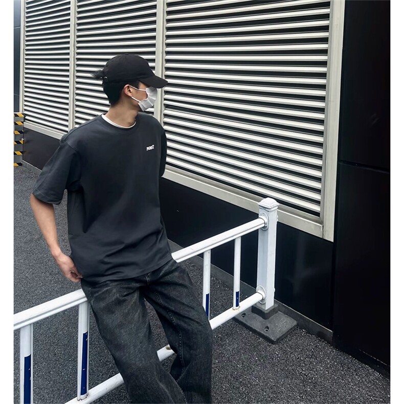 抖音得物供货210克现货宽松纯棉美式潮牌印花落肩袖纯棉T恤AT2192,男装T恤,电商A443