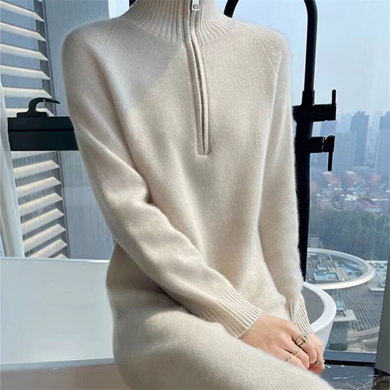时尚显瘦高领毛衣连衣裙女秋冬新款气质百搭长袖针织打底裙黑色,女装连衣裙,萱芳婷羊绒