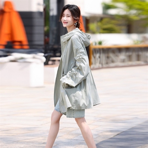有防晒报告】夏中长款薄风衣外套宽松型夏季防紫外线薄外套图片