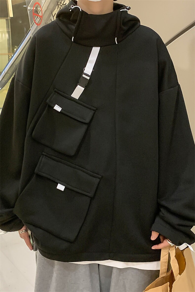 WY3097/P55秋装港风多口袋工装宽松卫衣男连帽套头上衣外套男,男装卫衣,电商A141