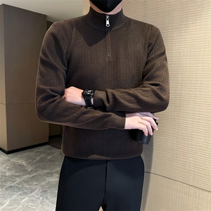 秋冬店主风社会小伙半高领纯色套头针织毛衣301A-1/M91/P58图片