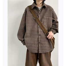 格子衬衫外套男长袖宽松慵懒风男生复古外穿衬衣CS200-P43，男装衬衫，星座308B-2