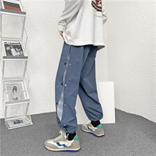 排扣格子撞色休闲男潮流宽松束脚运动百搭卫裤潮牌insK1373-P32，男装休闲裤，星座512-4