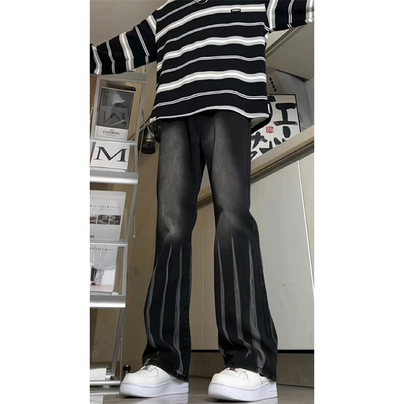 美式ins高街hiphop微喇扎染牛仔裤货号K2313P55控78图片