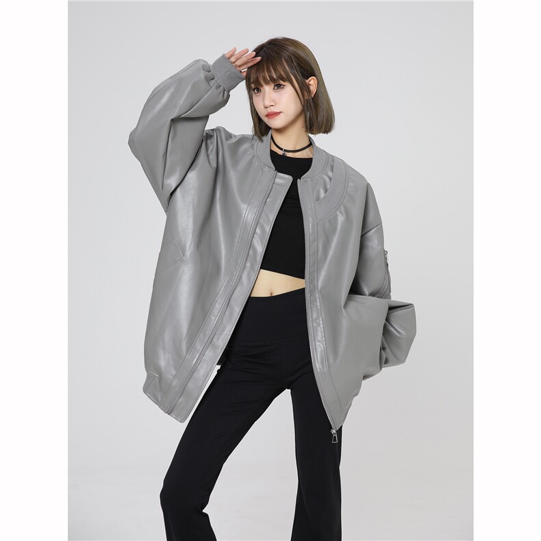 现货2025PU皮夹克美式潮牌女飞行服高街流行外套W318-P35,男装夹克,电商A170