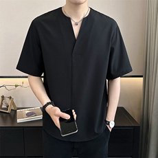 店主风~夏季新款无领冰丝中袖衬衫C272/P48，男装衬衫，电商B331