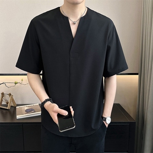 店主风~夏季新款无领冰丝中袖衬衫  C272/P48图片