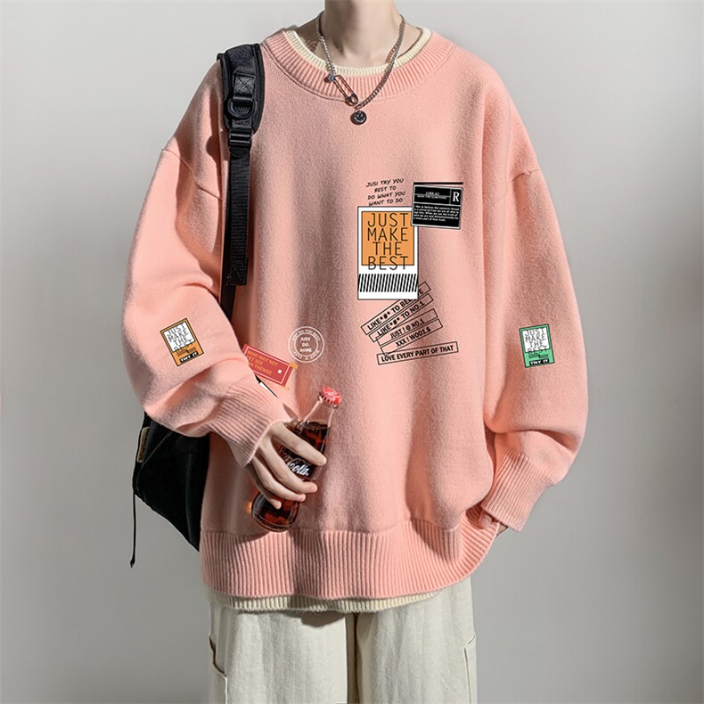 控78 假两件毛衣男大码加绒针织衫男毛线衣M80121-P55  加绒P70图片