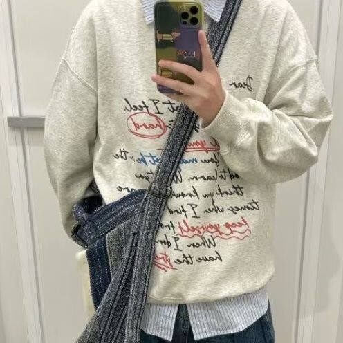 美式复古圆领卫衣男女2024秋冬季加绒潮牌字母情侣装上衣,男装卫衣,星座506A