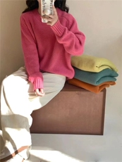 温柔风紫色圆领毛衣女秋冬新款软糯慵懒宽松针织衫上衣，女装针织衫/毛衣，半城羊绒