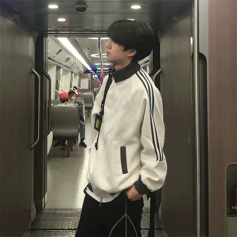 抖音得物高品质美式高街重磅结构设计拼接织带立领卫衣外套CM42,男装卫衣,电商A486