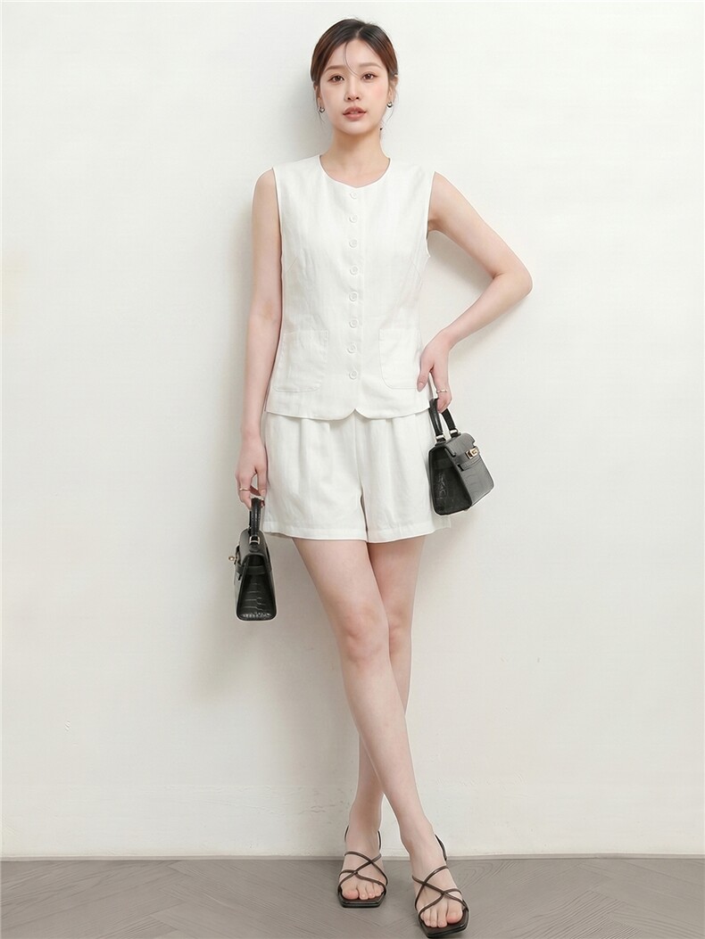 女夏时尚简约休闲套装女夏新款无袖小香风马甲背心阔腿短裤两件套,女装套装/套裙,江南