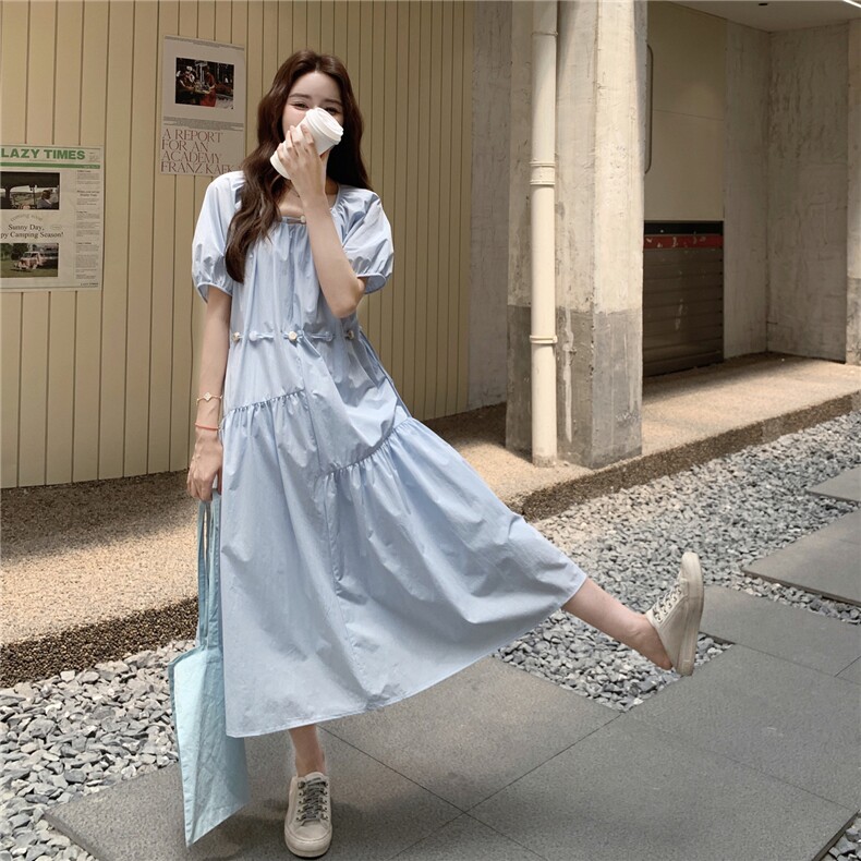 独特绝美高级感蓝色连衣裙女夏2025年新款超好看温柔气质收腰长裙图片