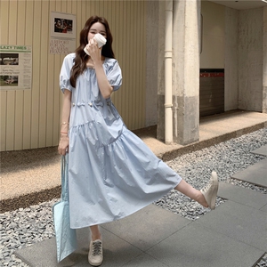 独特绝美高级感蓝色连衣裙女夏2025年新款超好看温柔气质收腰长裙图片