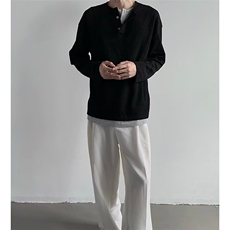 假两件亨利领长袖t恤男款2025春秋新款重磅内搭打底衫宽松上衣服，男装T恤，星座506A