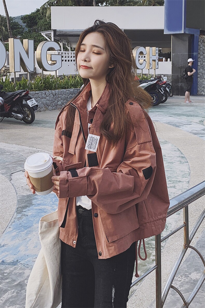 橘色工装短外套女秋季2025新款春装设计感小众ins潮原宿港风上衣,女装短外套,拾菱