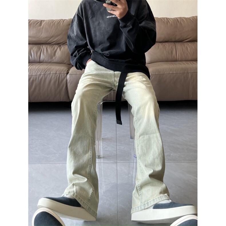 WASSUPHAPPY美式水洗泛黄牛仔裤男款夏季潮牌水洗做旧休闲长裤子,男装牛仔裤,星座B271