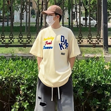 万针全刺绣工艺抖音得物高品质260克重磅纯棉双纱美式高街短袖T恤，男装T恤，电商A486