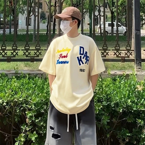 万针全刺绣工艺抖音得物高品质260克重磅纯棉双纱美式高街短袖T恤图片