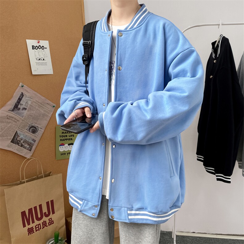 Y1801P30室内港风2024秋季宽松开衫卫衣港风情侣外套棒球领,男装卫衣,电商A026-1