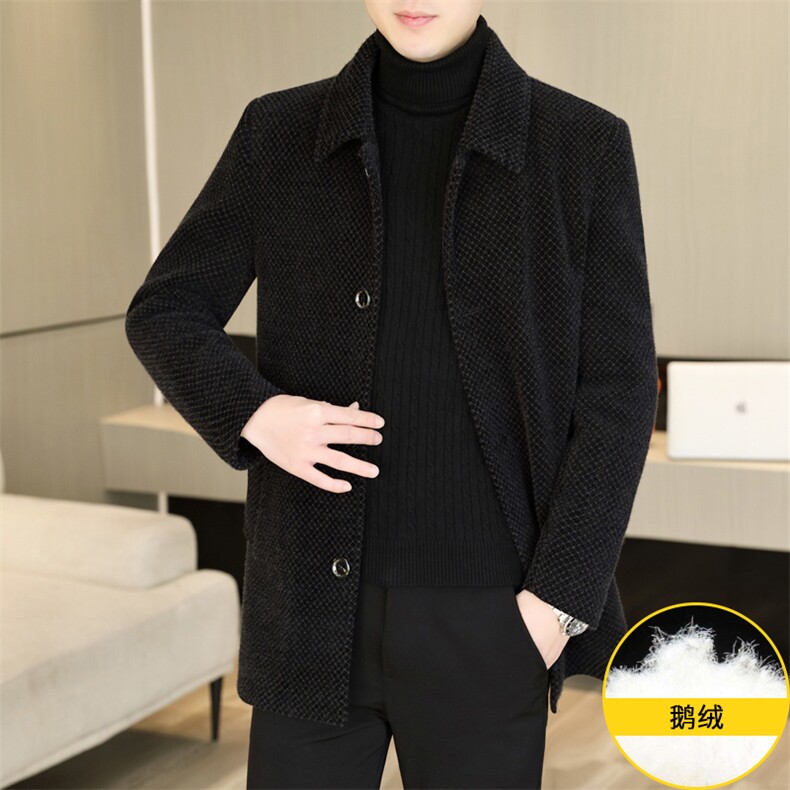 直播高品质鹅绒内胆加厚毛呢大衣中长款翻领外套上衣D228P220，男装毛呢大衣，电商B226
