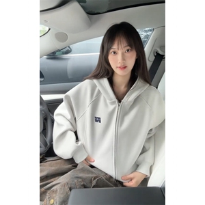 网图 短款撞色刺绣双拉链开衫卫衣男女潮牌情侣连帽休闲外套 P60图片