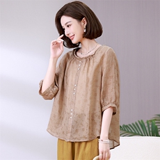 纯苎麻女夏季2024新款轻奢高级感洋气减龄妈妈夏装休闲，女装衬衫，独衣靓
