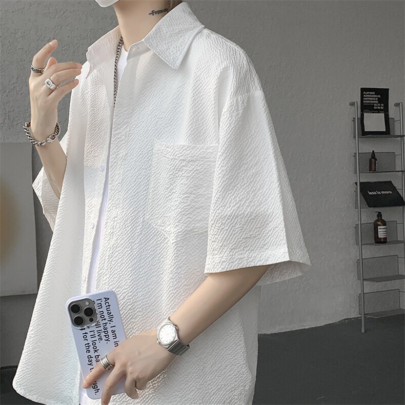 8XL-M泡泡纱盐缩肌理短袖衬衫男夏季冰丝外套防晒衬衣DC28011P36，男装衬衫，电商B312