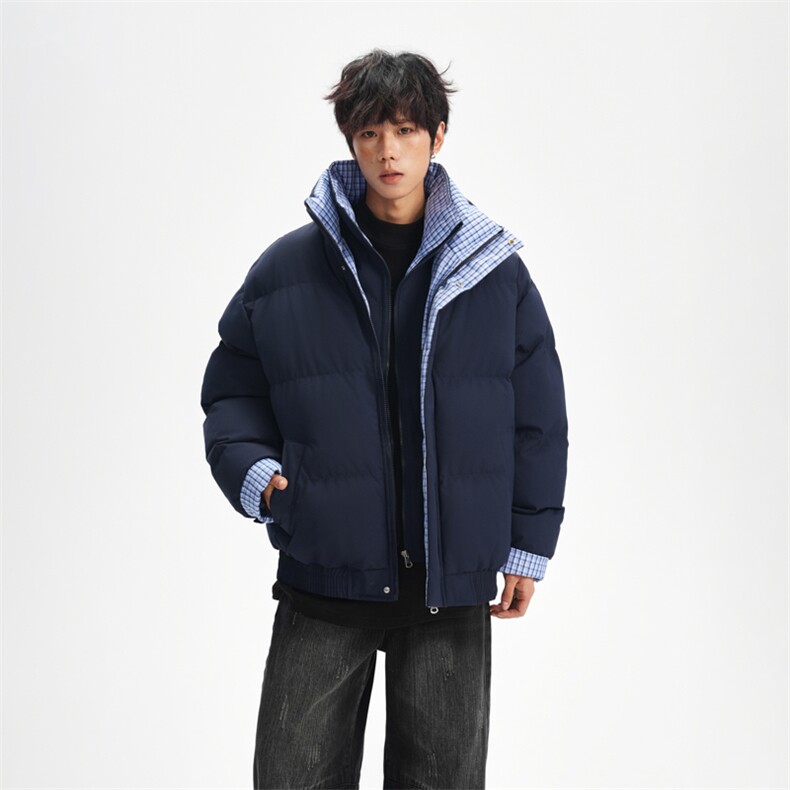904-2-5566-P88特 冬季保暖加厚棉服格子双领棉衣男假两件外套图片