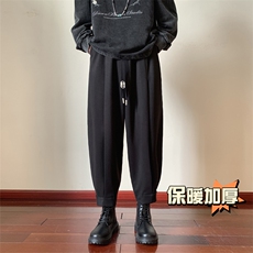 直播品质冬季新款加厚哈伦宽松大码呢料休闲纽扣小脚裤男3555-P70，男装休闲裤，电商C305A