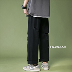 k707-p48-控68M-5XL抖音美式高阶黄泥破洞拉链宽松大码牛仔裤，男装牛仔裤，星座116