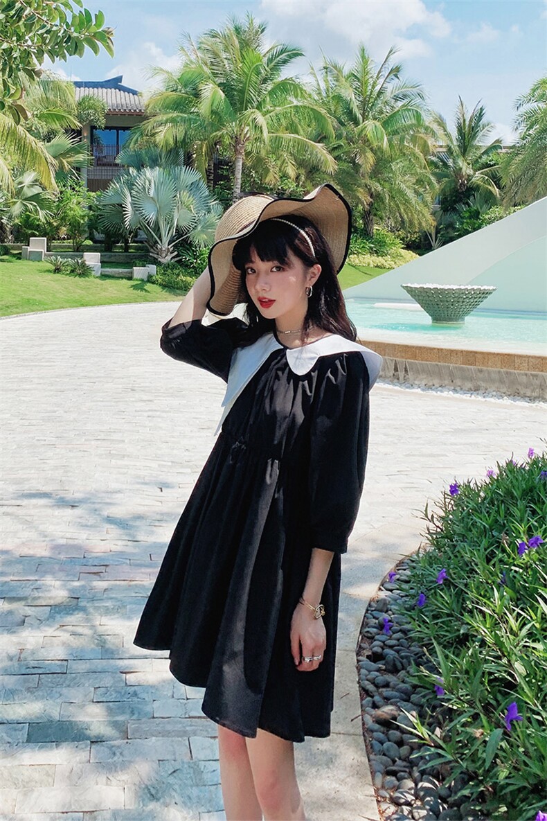 2021夏季新款不规则娃娃领连衣裙浙宝292A货号W008,女装连衣裙,时倾STUDIO