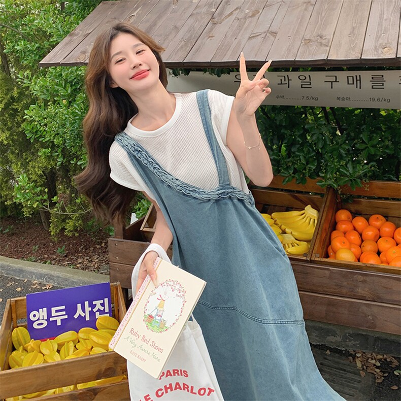 设计感牛仔背带裙裙女2025夏季新款韩系学院风减龄洋气，女装连衣裙，C位