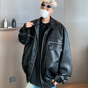 港仔文艺男复古pu皮夹克男2024春秋新款美式工装皮衣外套男款848图片