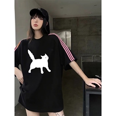抖音得物品质二开240克宽松纯棉美式潮牌印花三条杠中性风短袖T恤，男装T恤，电商A486-1