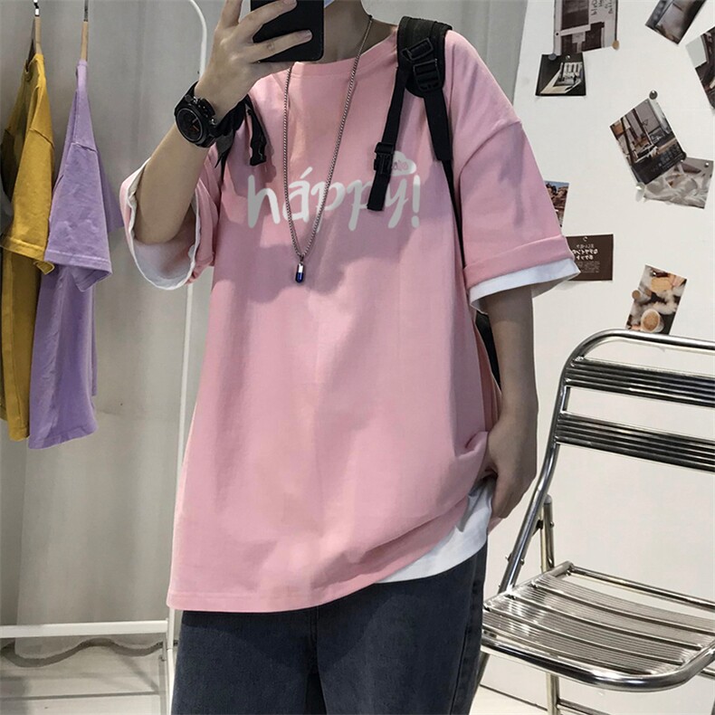 T005常年款男士休闲字母印花T恤衫外套圆领半袖五分袖TEE男女中性图片