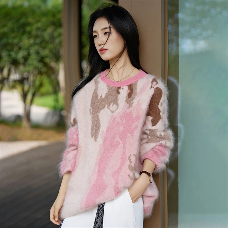 2025年秋季新款百搭油墨画针织衫，女装针织衫/毛衣，暖烁特种纱工厂店