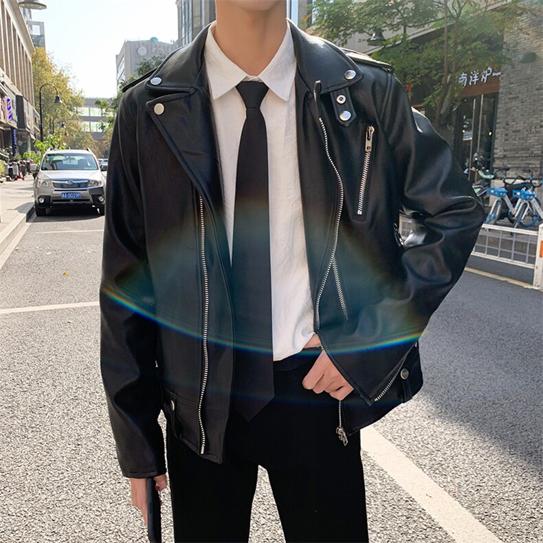 2026春新款港风机车帅气修身皮衣ins潮流皮衣外套W2124,男装皮衣,星座1108