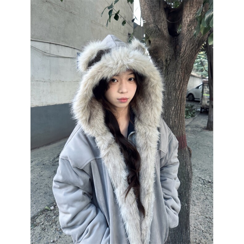 A592-P118麂皮绒猫耳座山雕棉服2025冬季新款美式加厚棉衣外套潮,男装棉衣,星座911