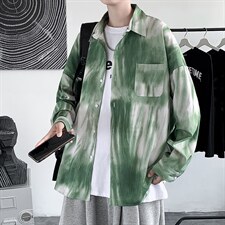 韩版秋上衣外套扎染晕染宽松复古长袖衬衫潮牌衬衣insW1466-P35，男装衬衫，星座512-4