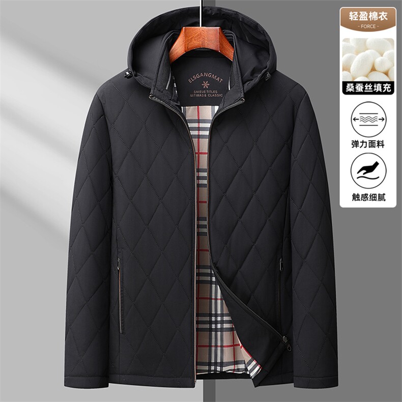 秋冬款休闲可脱卸帽棉服简约保暖加厚夹克衫爸爸装棉袄外套图片