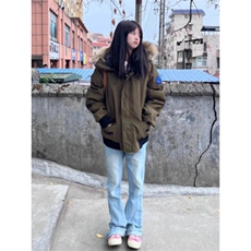 25@美式复古大毛领工装羽绒棉服外套秋冬派克服棉衣H993-P109网图，男装棉衣，电商B245